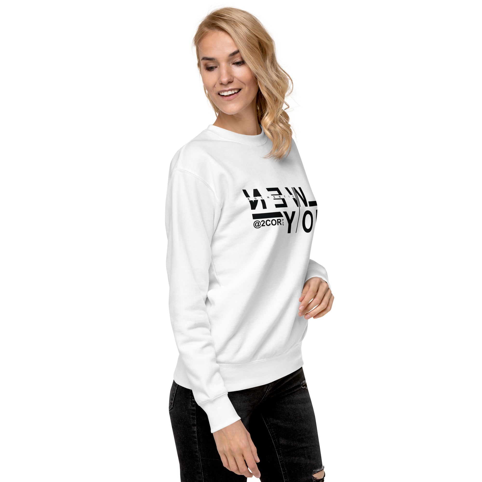 2 Corinthians 5:17 premium sweatshirt with Christian streetwear design by DKINGDOMFASHIONS.